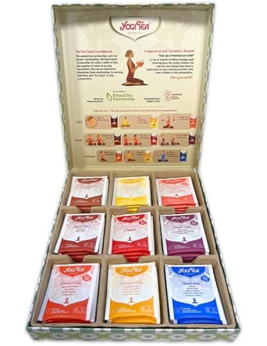 Image of Yogi Tea Selection Box - 45 tea bags total - Herbal Tea Selection Box, flavours include Choco, Ginger Lemon, Heartwarming, Maca Chai, Classic, Sweet Chai's, Stomach Ease, Turmeric & Bedtime