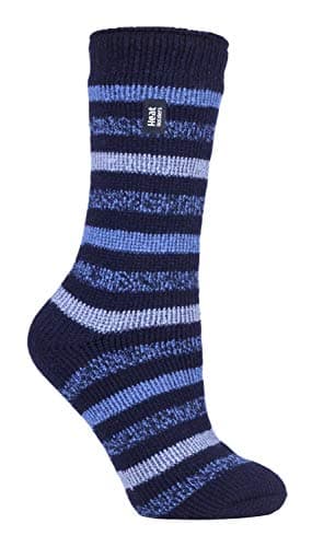 Image of HEAT HOLDERS - Ladies Thermal Socks for Winter | Outdoor & Indoor Socks | Cuddly & Fluffy | Gifts for Women (4-7, Light Grey/Berry (Chunky Stripe))