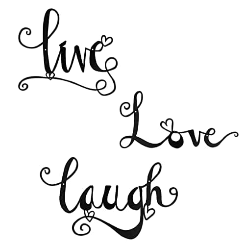 Image of Larber Black Metal Wall Art Live Love Laugh Metal Wall Decor Words Art Signs Wall Hanging for Indoor Outdoor Living Room Bedroom Dorm Kitchen Decorations