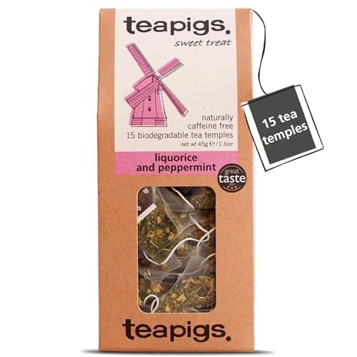 Image of teapigs Liquorice & Peppermint Tea Bags - Whole Leaf Sweet & Minty Blend - Naturally Caffeiene-Free, 1 Calorie Per Cup - Great Taste Award Winner - 15 Biodegradable Tea Temples (1 Pack)