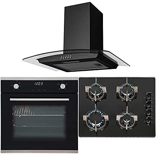 Image of SIA 60cm Touch Control Single Electric Fan Oven, 4 burner Gas Hob & Curved Hood