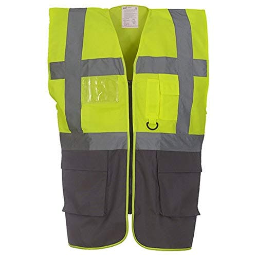 Image of Yoko Hi-Vis Premium Executive/Manager Waistcoat/Jacket (Pack of 2) (S) (Hi Vis Yellow/Grey)