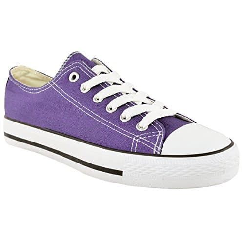 Image of Inspire Me Women's Purple 5UK Canvas Gym Sports Trainers, Lightweight Comfortable Canvas Shoes Plimsoll Trainer Pumps, Lace up Flat Shoes