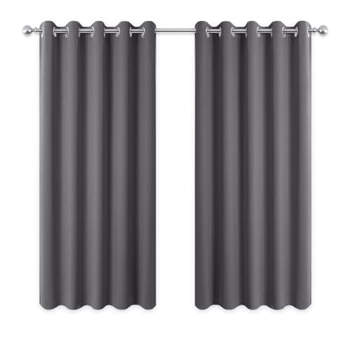 Image of PONY DANCE Blackout Thermal Eyelet Curtains - 66x54 Inch Light Blocking and Energy Saving Privacy Curtains & Drapes for Bedroom/Living Room/Kitchen Window Treatment, 2 Panels, Gray