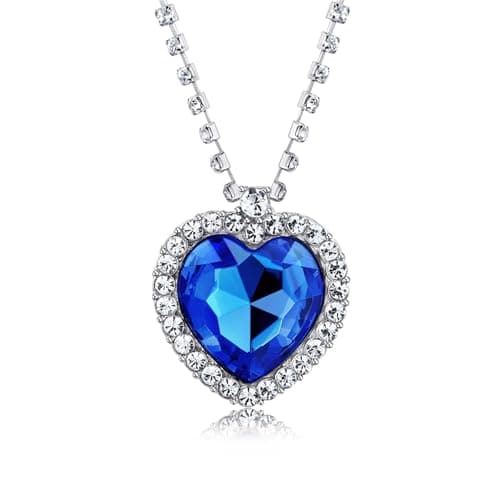 Image of QKEOISUD Heart of the Ocean Necklace, Ocean Series Fashion Accessories Royal Blue Crystal Women's Love Necklace, Sapphire Pendant Rose Jewelry Mother's Day Gift