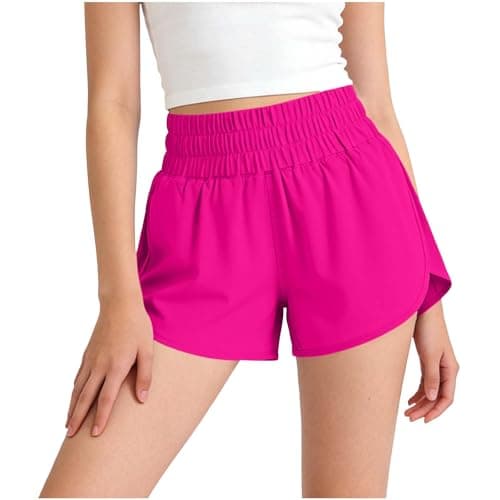 Image of Slxbear Girls Athletic Shorts, Kids Summer Lightweight Running Shorts for Teen Girls Kids Sports Active Short with Pockets Elastic Waist Breathabl School Activewear Hot Pink 4-5 Years