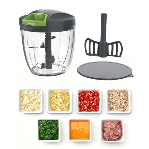 Image of Ibergrif 900ml Manual Food Chopper - Portable Hand Chopper with Stainless Steel Blades and Mixing Paddle - Zyliss Easy Pull Food Processor for Eggs, Onions, Nuts, and Baby Food