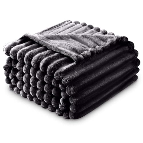 Image of GC GAVENO CAVAILIA Fleece Blankets Double (150x200cm) - Ribbed Cosy Bed Throw Blanket - Exra Warm Throws for Sofas, Chair, Couch, Settee - Snuggle Blankets & Throws - Super Soft - Charcoal