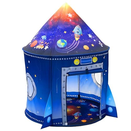 Image of WillingHeart Rocket Ship Play Tent for Kids Boy Girl Pop Up Astronaut Spaceship Space Pretend House Toddler Indoor Outdoor Games Party Children Portable Birthday Party Toy Baby Playhouse
