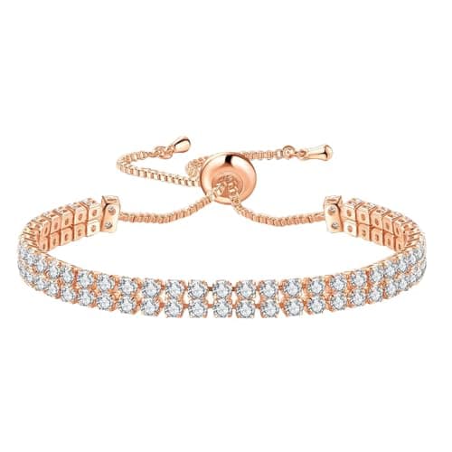 Image of Minimalist Jewellery for Women Tennis Bracelets For Women Dainty Classic Adjustable Slider Bracelet Silver Fashion Jewelry Wedding (Rose Gold, One Size)