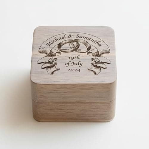 Image of Personalised Wedding Ring Box Holder for 2 Rings With Ribbon Brown