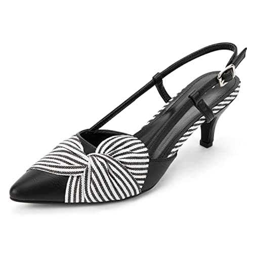 Image of Greatonu Women Shoes Black Striped Bow Tie Kitten Heels Slingback Pointed Toe Dress Pumps Court Shoes Size 6 UK