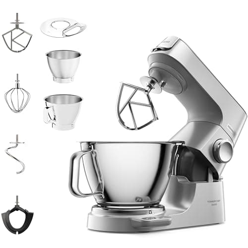 Image of Kenwood Titanium Chef Baker KVC85.004SI Food Processor with Integrated Scale, Includes 3-Piece Patisserie Set, 5 L and 3.5 L Mixing Bowl, Continuous Speed Control, 1200 W, Silver