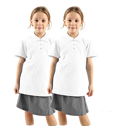 Image of WOOD QUAIL 2 Pack Girls’ Polo Shirts – School Uniform Tops for Kids (Short or Long Sleeve, Ages 4–12) (9-10 Years, 2X Girls H/S White)