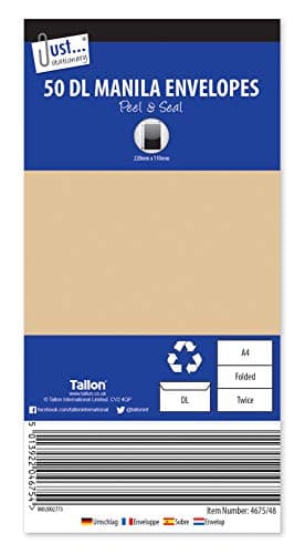 Image of Tallon Just Stationery DL Peel & Seal Manila Envelopes (Pack of 50), 4675