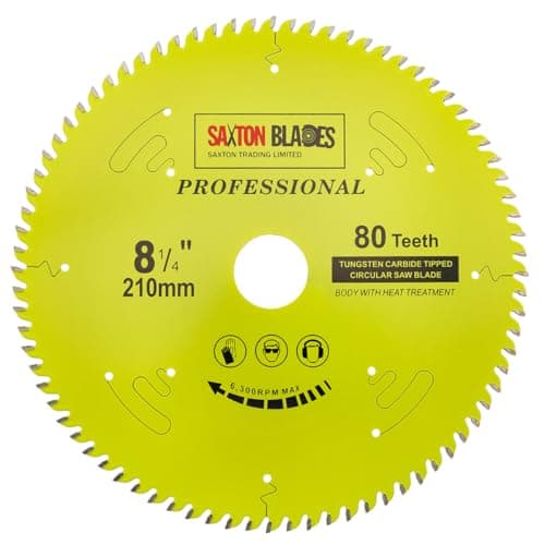 Image of TCT21080TPRO Saxton Professional Range TCT Circular Saw Blade 210mm x 80T x 30mm Bore, 16, 20, 25mm, 25.4mm Reduction Rings Compatible with Evolution Festool Bosch Makita Dewalt