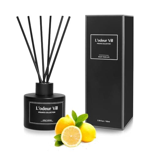 Image of L'odeur Vill Reed Diffuser Set, 100ml Luxury Home Fragrance Diffuser with 8 Fiber Sticks, Long Lasting Scented Aromatherapy for Bedroom Bathroom Living Room Office, (Lemon)