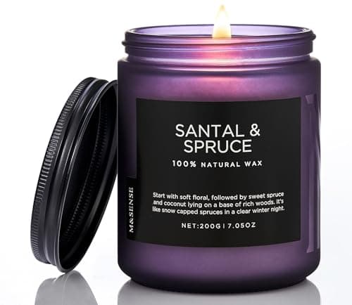 Image of M&SENSE Santal Spruce Non Toxic Scented Candles Gifts for Women & Men 200g 50H Small Jar Candle Gifts for Home Decor Clear Burning Organic Soy Wax Aromatherapy Candles for Evenings Relaxation