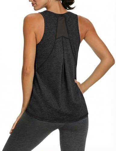 Image of Gyabnw Sports Tops for Women UK Breathable Mesh Back Gym Vest Lightweight Sleeveless Workout Top Running Yoga Training Black