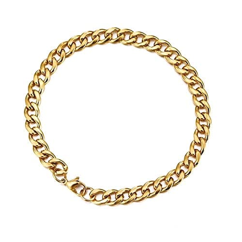 Image of Cadoline 316L Stainless Steel Men's Gold Cuff Bracelet 7mm 8 Inch (20 cm) Cuban Curb Chain