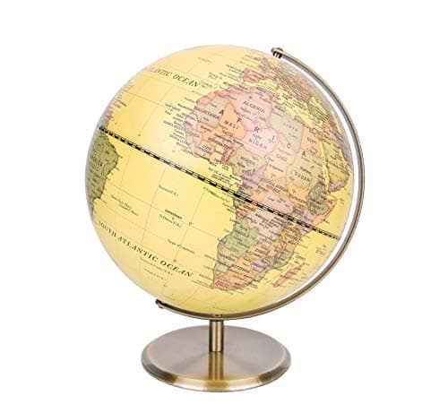 Image of Exerz 30cm World Globe Antique Metal Arc and Base Bronzed colour, Large Rotating Earth Globe, Educational/Geographic, Modern Map in Vintage Colour