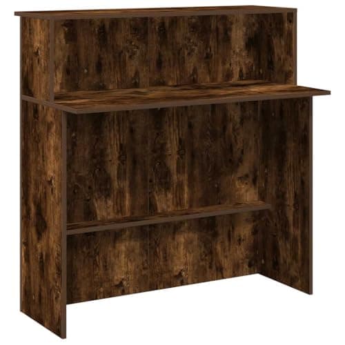 Image of vidaXL Reception Desk - Smoked Oak, 100x50x103.5cm Engineered Wood Counter for Office/Clinic/Lobby