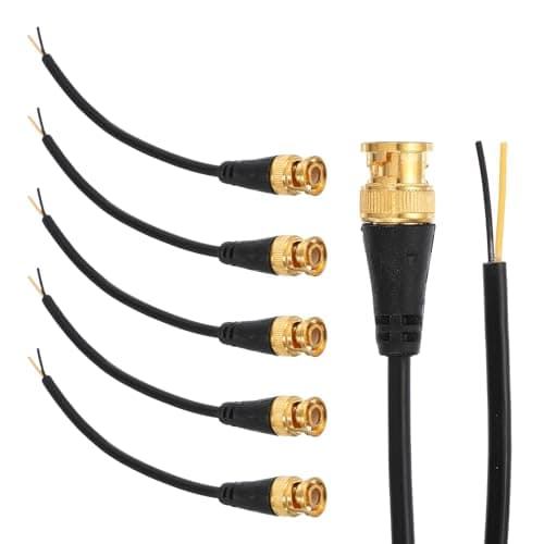 Image of sourcing map BNC Pigtail Cable Bare Wire, 5Pcs 0.2M Gold-Plated BNC Male Open End Coaxial Connector Extension for DVR CCTV Camera Security System Monitor Video Connection, Black