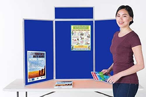Image of Wonderwall Foldaway Tabletop Exhibition 3 Panel Display Kit| Dual-Sided Royal Blue/Light Grey,|Portrait Style|Includes Bag, Header, Sticky Dots Starter Pack| for Schools, Healthcare, Events, Fairs