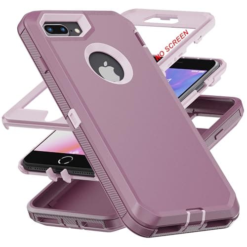 Image of AYMECL for iPhone 6 Plus/iPhone 7 Plus/iPhone 8 Plus Case[Military Grade] 3 in 1 Heavy Duty Full Body Shockproof Protection Phone Case for iPhone 6P/7P/8P 5.5 inch,Pink+Wine Red