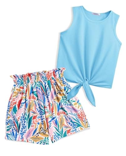 Image of Arshiner Girls Tank Tops with Shorts Set Kids Summer Clothing Sets Casual Fashion Sleeveless T-shirts Outfits for Girls 6-7 years