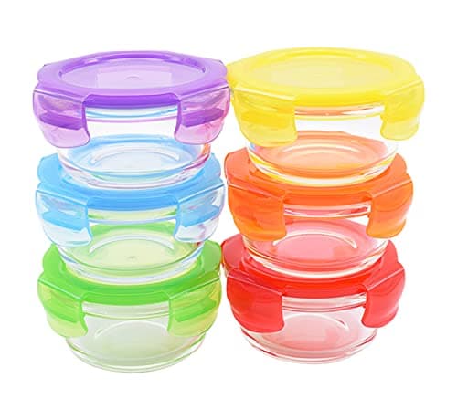 Image of ARSUK Small Glass Food Containers with Lids (6 Pack, 215ml) - Leakproof, Airtight, Round Mini Glass Jars - Stackable Snack Storage Bowls for Lunch, Meal Prep - Freezable & Dishwasher Safe