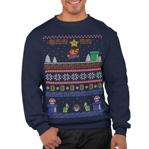Image of Graphic Impact Inspired Retro Gaming Freak Christmas Jumper Ugly Xmas Sweatshirts (Large, Navy)