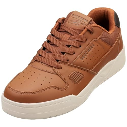 Image of Skechers Men's Koopa Harry Kane Court Sneaker, Chestnut Leather, Suede/Mesh/Brown Trim, 9 UK
