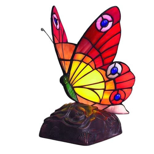 Image of Loxton Lighting Tiffany Style Butterfly Table Lamp, Stained Glass Night Light, 10 Inch Handmade Decorative Accent Lamp for Bedroom, Living Room, Office, Art Deco Animal Design