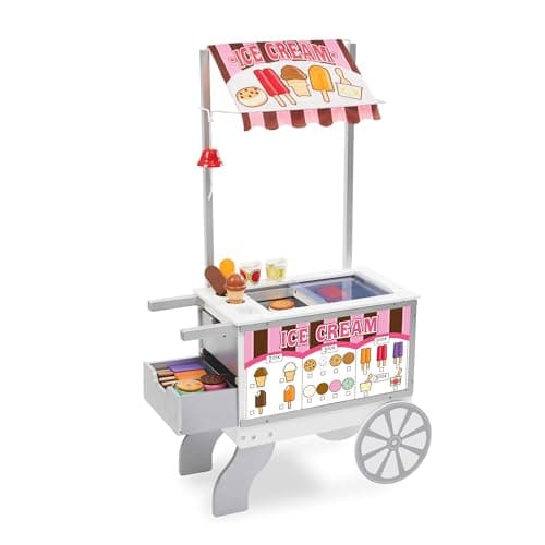 Image of Melissa & Doug Snacks & Sweets Food Cart - Pretend Play Wooden Shop With Toy Food, Large Playset, Accessories, 3+, Gift for Boy or Girl