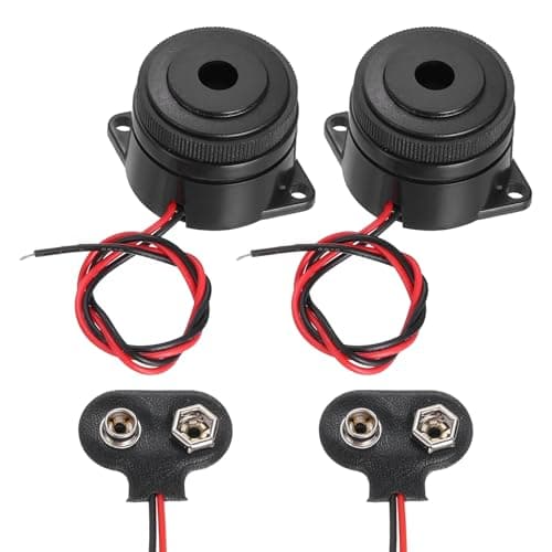 Image of sourcing map 2Pcs DC3-24V 100dB 3500Hz Electronic Piezo Buzzer Alarm Sounder Active Continuous Beep Sound with 9V t Type Battery Connector for Motorcycle Golf Car t Vehicles Car Alarm, Black