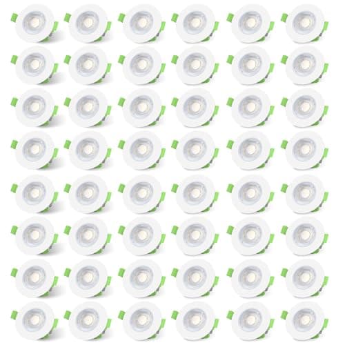 Image of ALUSSO Fire Rated LED Downlights 6W 600lm, 3CCT Colors Selectable 3000K/4000K/6500K Warm Cool White Daylight Recessed Ceiling Lights Dimmable, Spotlights IP65 Waterproof for Bathroom, White 48 Pack