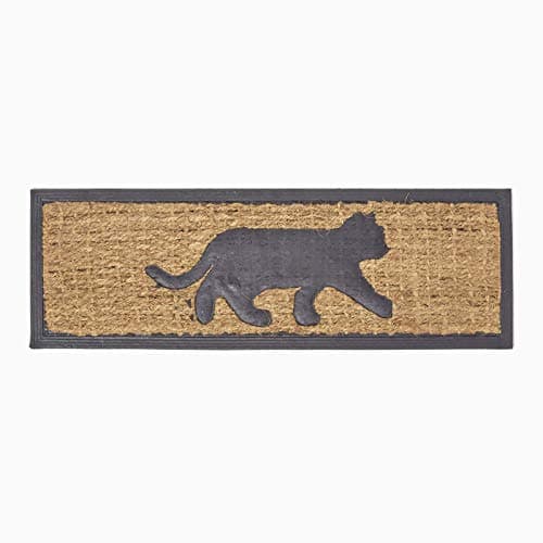Image of HOMESCAPES Door Mat Black Cat 100% Natural Coir 25 x 75 cm with Rubber Non-Slip Back Indoor and Outdoor Doormat