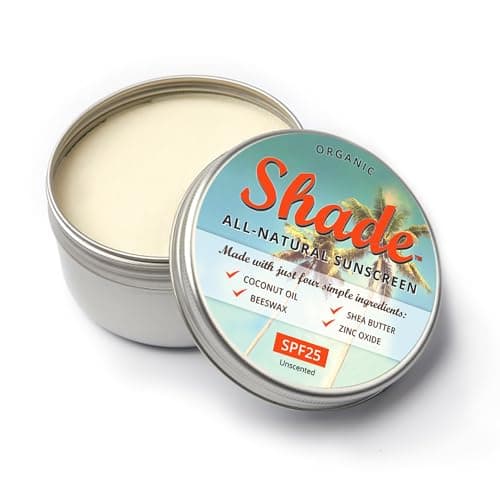 Image of Shade All-Natural Sunscreen SPF25 for Face & Body - Unscented Mineral Sunscreen for Sensitive Skin with Beeswax, Organic Coconut Oil, Shea Butter & Zinc Oxide - Marine Friendly Plastic Free - 100ml