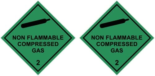 Image of Pack of 2 strong magnetic, non-flammable compressed gas 100mm x 100mm hazardous warning signs