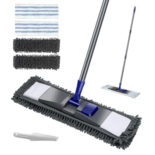 Image of Masthome Flat Mop, Floor Mops with 4 Microfiber Reusable Pads, Microfibre Mop with Adjustable Handle for Laminate Wooden Floors, Dust Wet Dry Mops for Kitchen Bathroom Wall - Send Cleaning Scraper