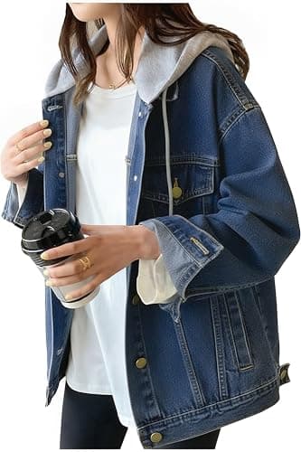Image of LifeShe Women's denim jacket with hood oversized distressed jean jackets hoodie, Z-blue, XL