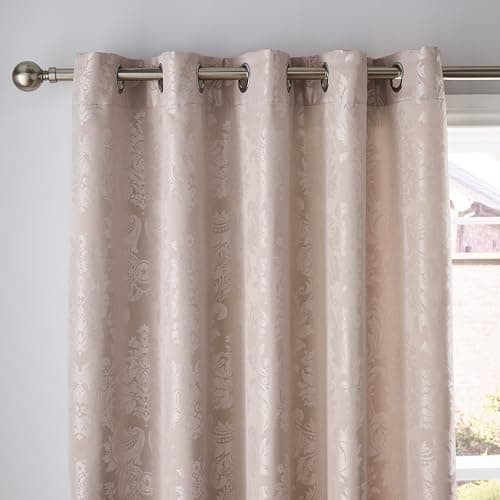 Image of Catherine Lansfield Damask Jacquard 66x72 Inch Lined Eyelet Curtains Two Panels Champagne Gold