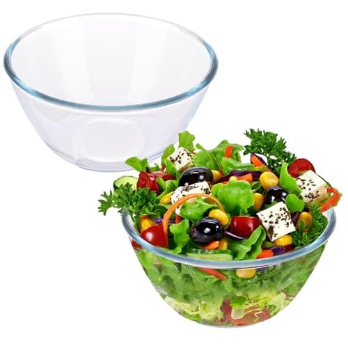 Image of AHAQU 2PCS Glass Mixing Bowl, 1L Glass Salad Bowl, Kitchen Glass Bowl Set for Serving Dessert, Fruit, Trifle, Crisps, Dishwasher, Microwave, Freezer and Oven Safe