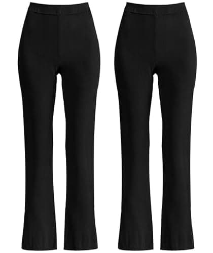Image of L S U Pack of 2 Girls Pull Up School Trousers Elasticated Waist Bootleg Stretchy Comfortable Ribbed Trousers (Black, 12-13)