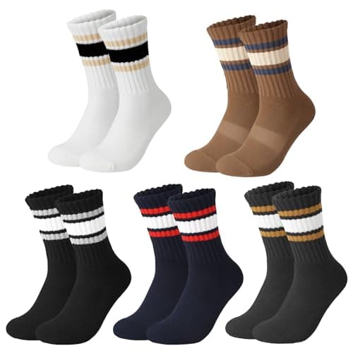 Image of Zuimei 5 Pairs Men Socks, Breathable Striped Crew Socks Athletic Sports Casual Socks, Cotton Liners Sock Multipack For Men And Women UK 6-9