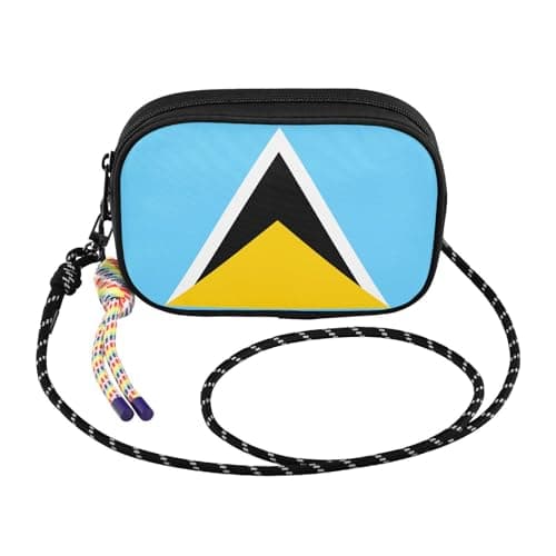 Image of GuoChe Mini Crossbody Bag for Men Beauty with Credit Card Slots Black Handbag Take a walk, National Flag of Saint Lucia, One Size
