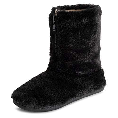 Image of Polar Womens Memory Foam Zipper Faux Fur Covered Rubber Sole Indoor Outdoor Cosy Luxury Boot Slippers - Black - UK5/EU38 - YC0719