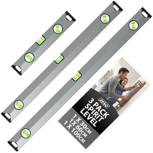Image of ZENO Spirit Level 3 Set | Shock Proof Spirit Level Set | Torpedo Level with Magnetic Base | 3 Bubbles 45° 90° 180° | Silver | 300mm, 600mm, 1000mm