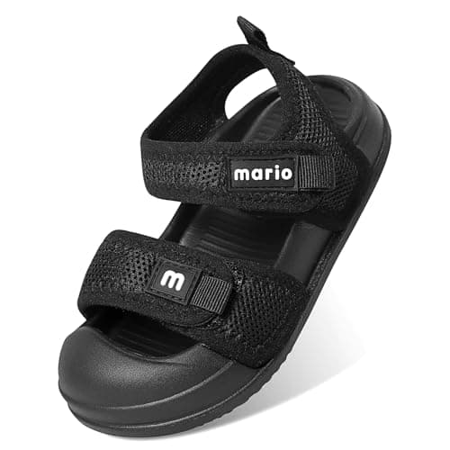 Image of MK MATT KEELY Boys Girls Sandals Kids Closed Toe Walking Shoes Toddlers Baby Wide Fit Beach Sandals with Non-Slip Sole,Black,Size 6/7 UK Child
